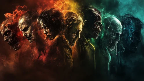 Elemental undead portraits in spectral chromatic sequence