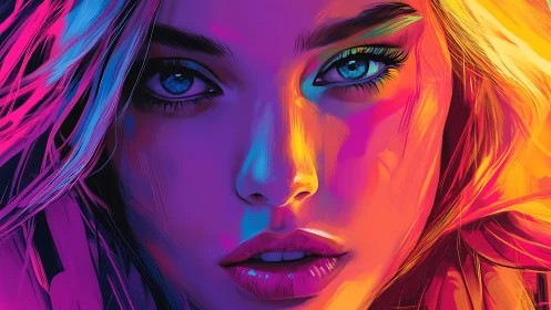 Neon lit female portrait uses saturated gradient lighting