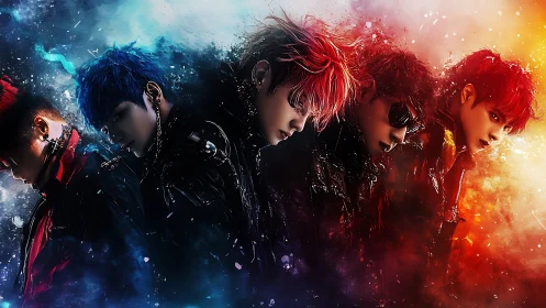 Spectrum-drenched band drifts through fire, smoke, and starlight