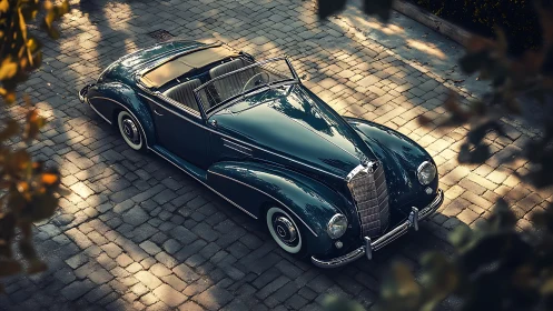Graceful vintage convertible basks in soft golden afternoon light