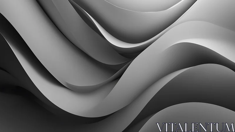 Monochrome flowing ribbons form layered abstract wave surface