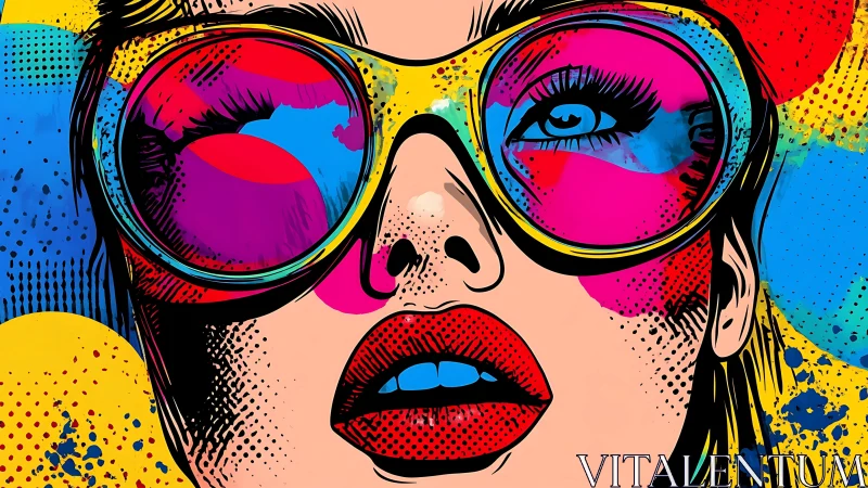 Neon dreamer gazes through riotous pop art sunglasses.