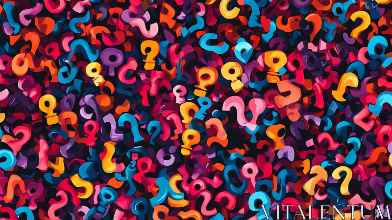 Colorful question marks densely fill the entire abstract frame