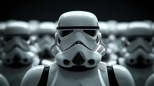 Armored sci fi trooper line under dramatic studio lighting.