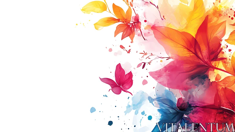 Abstract multicolor leaves on white background, digital art.