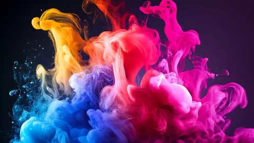 Vibrant swirling plumes of multicolored liquid ink clouds.