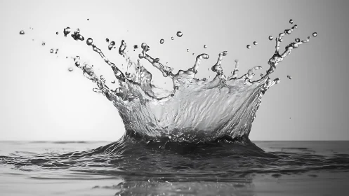 High-speed monochrome macro of dynamic water splash crown.