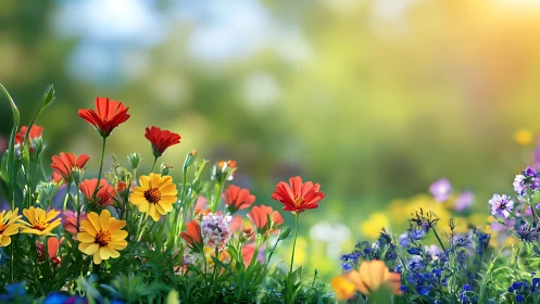 Vibrant Wildflower Garden in Sunlight.