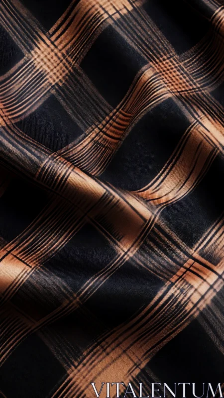 Copper plaid fabric shows diagonal folds under soft lighting