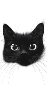 Black Cat Face with Luminous Eyes Detailed Line Drawing