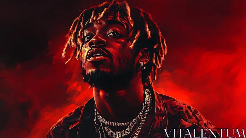 Digital portrait of rapper in high-contrast crimson lighting