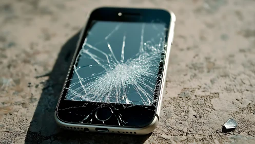 Shattered smartphone glass turns sunlight into fractured sparks