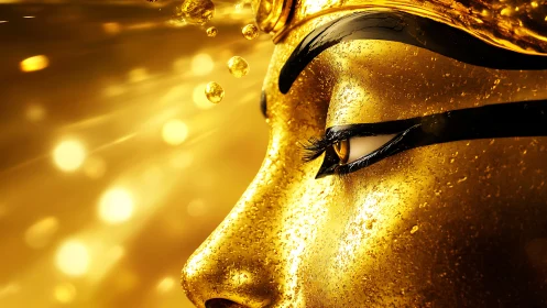 Golden goddess profile in radiant liquid light abstraction.