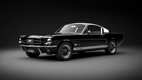 Timeless black Mustang fastback poised for a smooth escape.