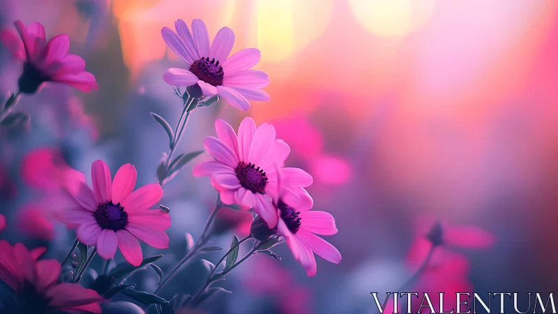 Magenta Daisies in Chromatic Gradient Ambience.