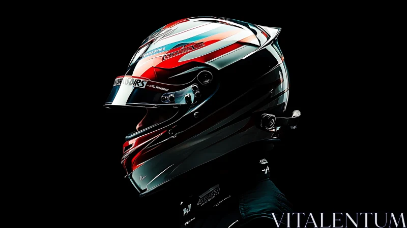 Profile racing helmet portrait under dramatic studio lighting.