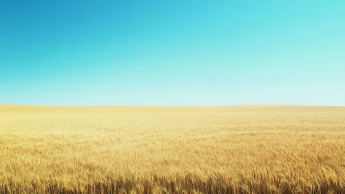 Minimal horizon wheatfield under expansive cyan sky.