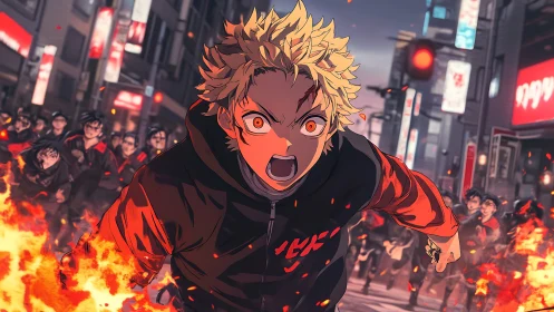 Incandescent street pursuit with anime delinquent gang leader