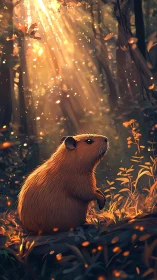 Sunlit forest pause with a curious little woodland friend.