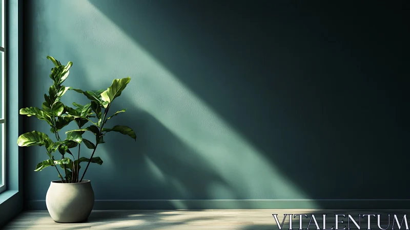 Photorealistic potted plant in minimalist interior light study.