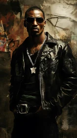 Midnight swagger king in a leather storm of streetlight shadow.