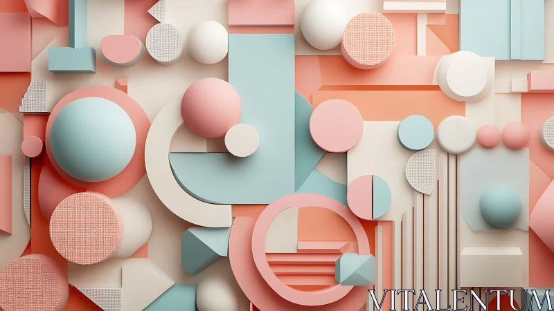 Geometric pastel relief with layered spheres and arches.
