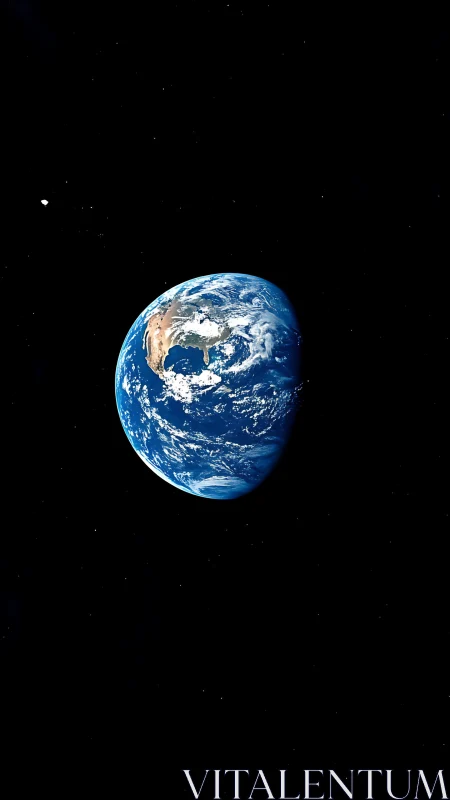 Solitary Earth suspended in deep black cosmic void.