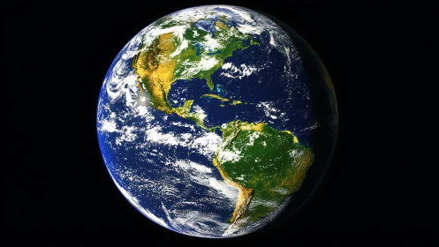 Planetary Earth disk with North and South American continents.