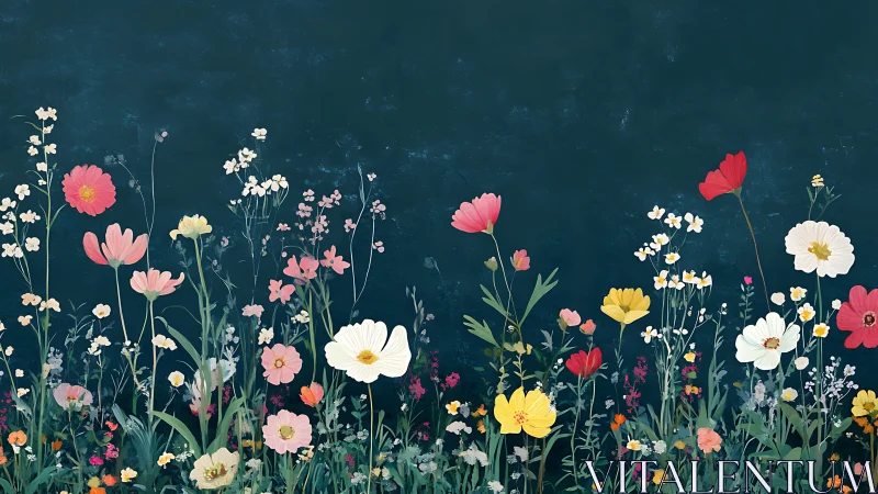 Digital botanical composition displaying layered floral arrangements with chromatic depth