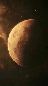 Golden planet drifting softly through a quiet starlit sky.