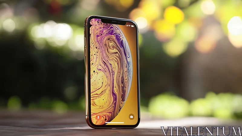 Sleek smartphone stands outdoors with glowing bokeh backdrop