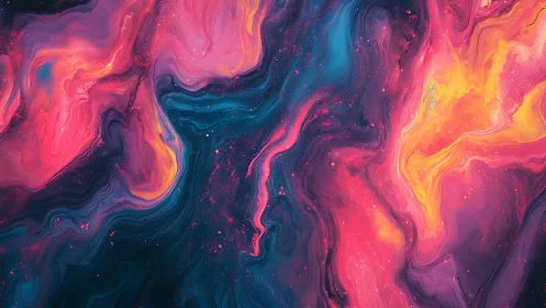 Glowing cosmic swirls in dreamy pink, teal, and gold nebula.