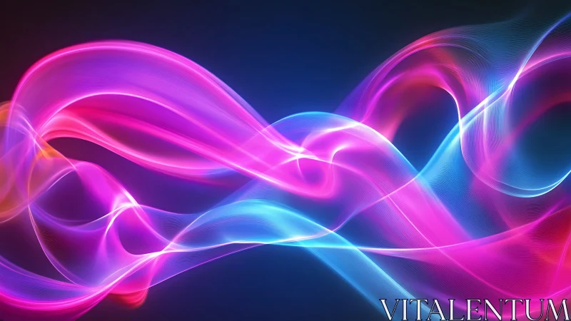 Neon ribbons of light twist through a dreamy digital cosmos.