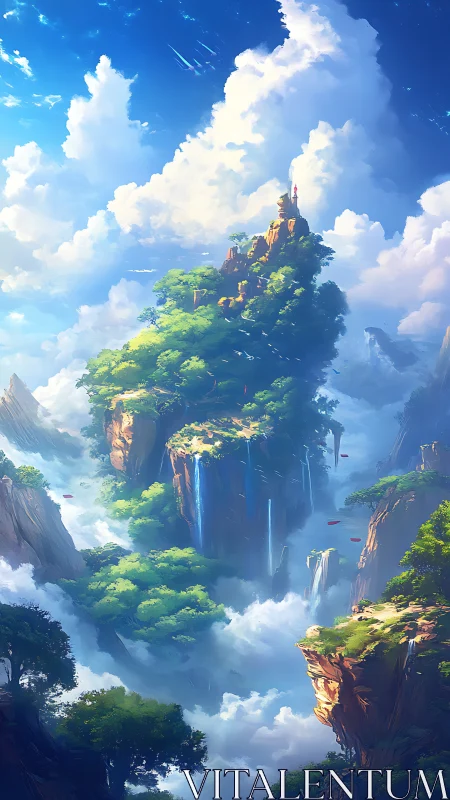 Skyward floating cliffs with cascading crystal waterfalls.