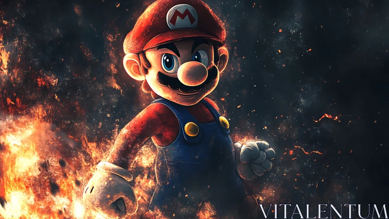 Luminous Plumber Icon Engulfed in Fiery Particle Effects and Cosmic Glow