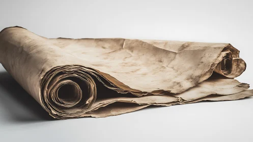 Rolled antique parchment sheets with pronounced aging artifacts