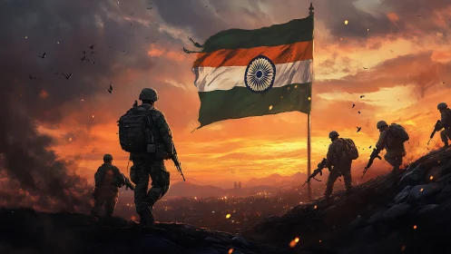 Sunset honors brave Indian soldiers beneath proud flag