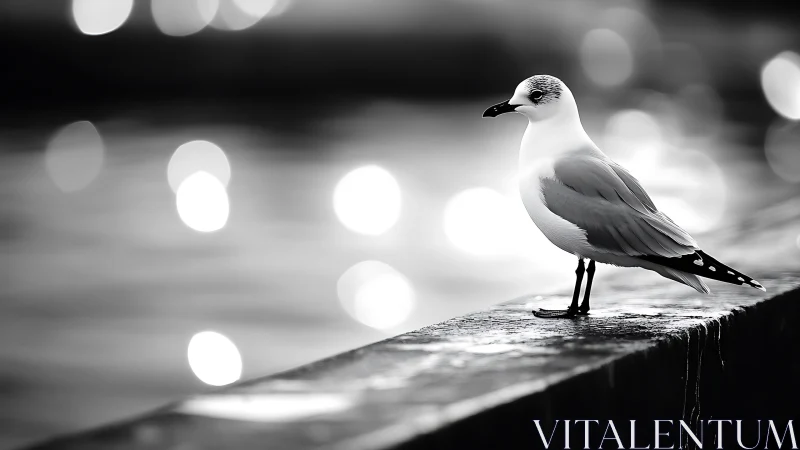 Solitary Seagull's Quiet Moment by the Water.