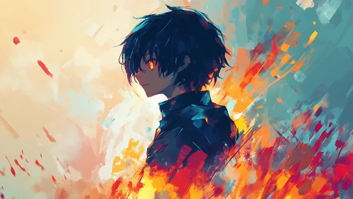 Firelit loner carves a silhouette between storm and sunrise