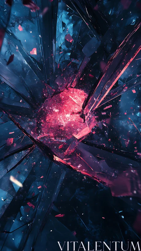 Shattered crystalline core glowing red in dark space.