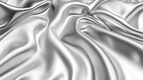 Shiny silver silk fabric close-up with smooth, flowing folds.