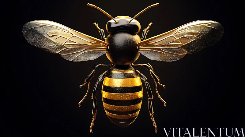 Golden honeybee spreads shimmering wings in soft light