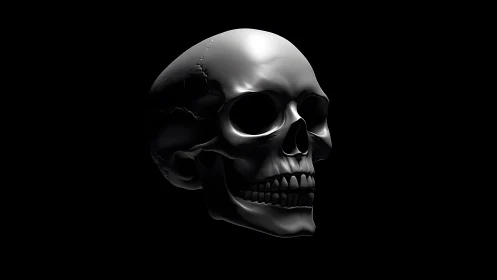 Realistic human skull in dramatic lighting, dark minimalist style.