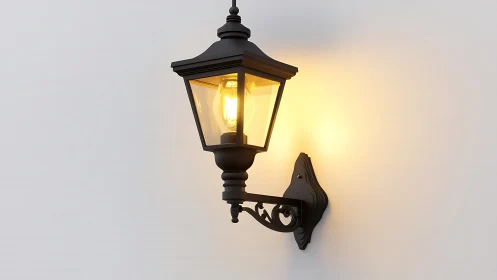 Softly glowing wall lantern brings gentle warmth to evening