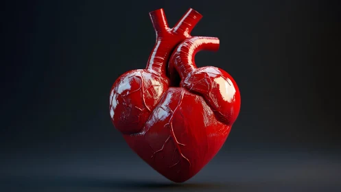 Realistic Human Heart 3D Render on Dark Background, Digital Art.