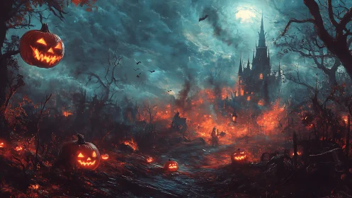 Jack o lantern legions blaze a haunted road to midnight castle