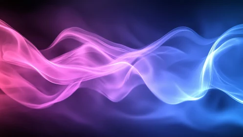 Neon light waves flow across a glowing abstract gradient field.