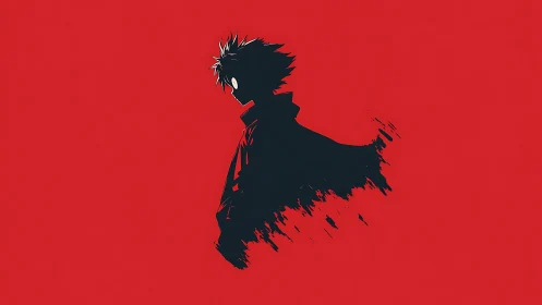 Silhouetted anime figure dissolves into red negative space