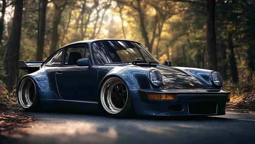 Widebody classic 911 rendered with photoreal bokeh forest lighting