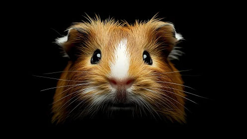 Guinea pig frontal portrait with hyperreal fur rendering.
